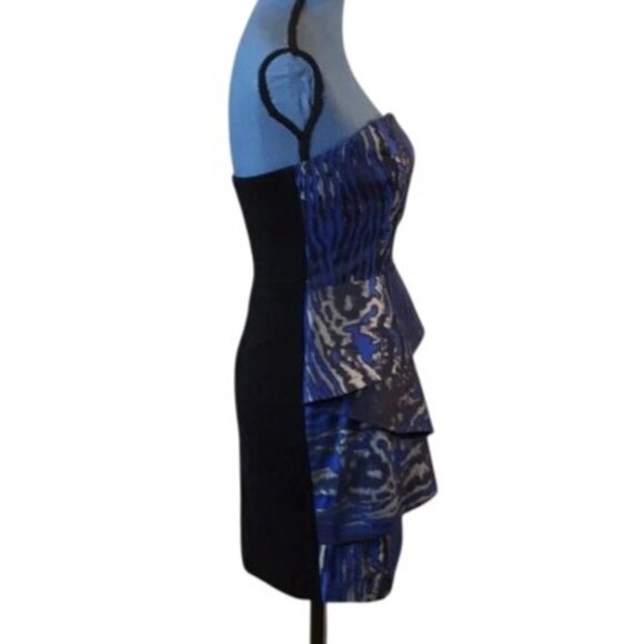 Bebe Strapless Blue & Black Tiered Mini Dress XS - Picture 3 of 5
